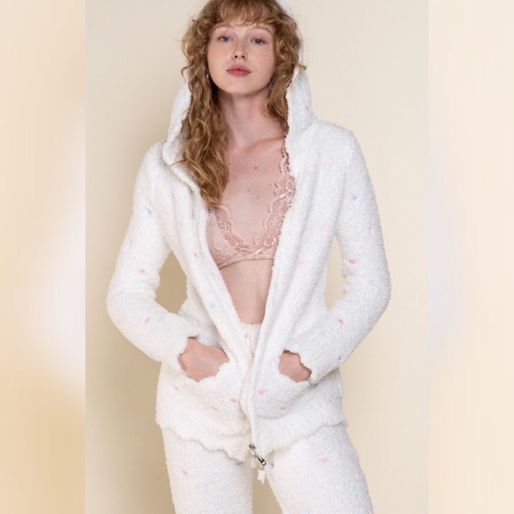 POL Embroidered Hearts Berber Fleece Pants + Hoodie Set
